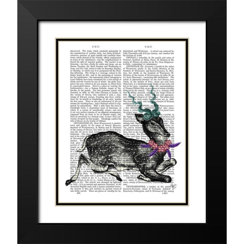 Deer with Blue Horns Black Modern Wood Framed Art Print with Double Matting by Fab Funky