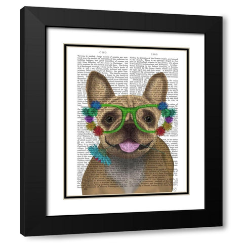 French Bulldog and Flower Glasses Black Modern Wood Framed Art Print with Double Matting by Fab Funky