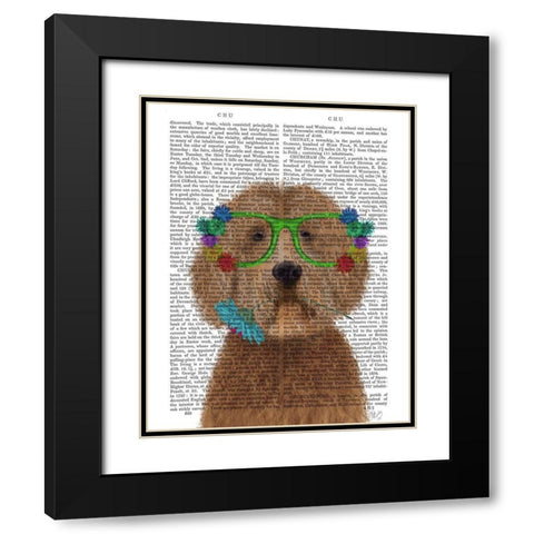 Labradoodle Golden and Flower Glasses Black Modern Wood Framed Art Print with Double Matting by Fab Funky