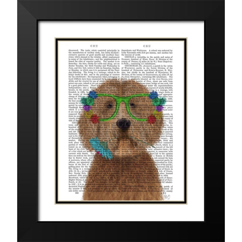Labradoodle Golden and Flower Glasses Black Modern Wood Framed Art Print with Double Matting by Fab Funky