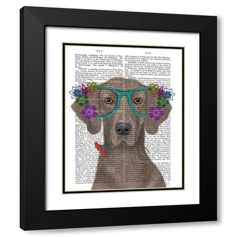 Weimaraner  and Flower Glasses Black Modern Wood Framed Art Print with Double Matting by Fab Funky