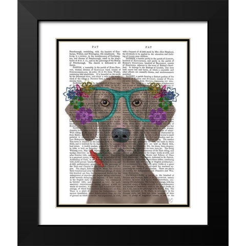 Weimaraner  and Flower Glasses Black Modern Wood Framed Art Print with Double Matting by Fab Funky