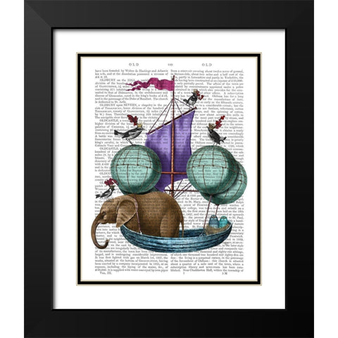 Elephant in Airship Black Modern Wood Framed Art Print with Double Matting by Fab Funky