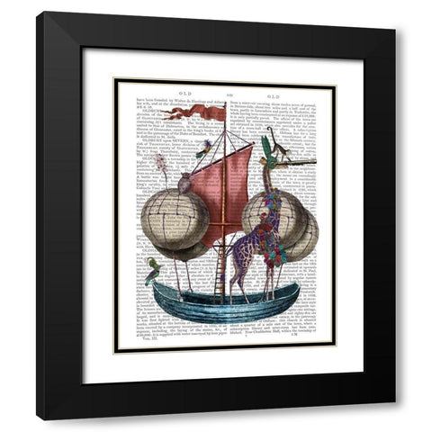 Giraffe in Airship Black Modern Wood Framed Art Print with Double Matting by Fab Funky