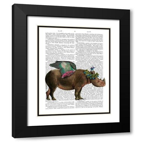 Rhino with Strawberry Crown Black Modern Wood Framed Art Print with Double Matting by Fab Funky