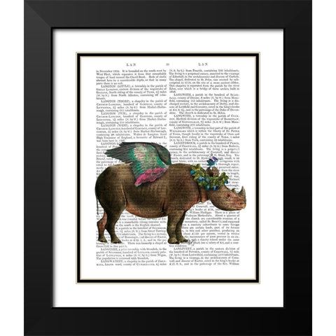 Rhino with Strawberry Crown Black Modern Wood Framed Art Print with Double Matting by Fab Funky