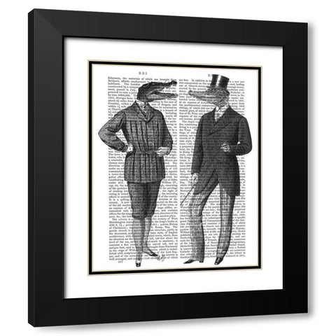Crocodile Chat Black Modern Wood Framed Art Print with Double Matting by Fab Funky