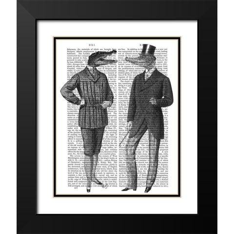 Crocodile Chat Black Modern Wood Framed Art Print with Double Matting by Fab Funky