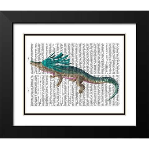 Crocodile with Headdress Black Modern Wood Framed Art Print with Double Matting by Fab Funky