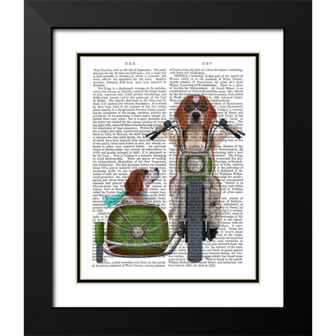 Beagle Chopper and Sidecar Black Modern Wood Framed Art Print with Double Matting by Fab Funky
