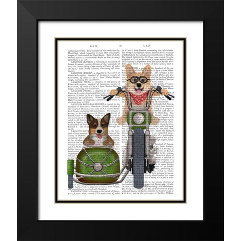 Corgi Chopper and Sidecar Black Modern Wood Framed Art Print with Double Matting by Fab Funky