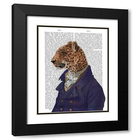 Leopard in Blue Jacket Black Modern Wood Framed Art Print with Double Matting by Fab Funky