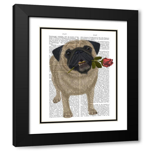 Pug and Rose Black Modern Wood Framed Art Print with Double Matting by Fab Funky