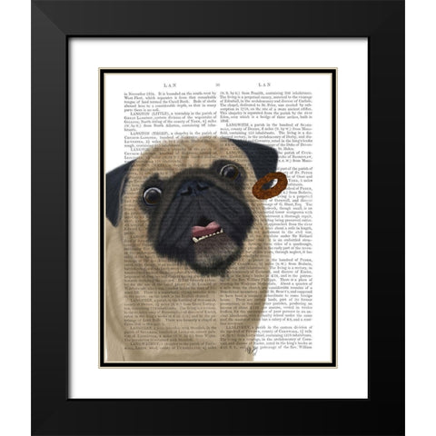 Pug, Catch 2 Black Modern Wood Framed Art Print with Double Matting by Fab Funky