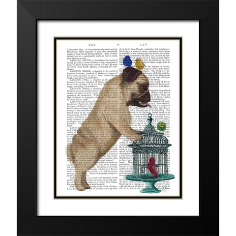 Pug and Birdcage Black Modern Wood Framed Art Print with Double Matting by Fab Funky