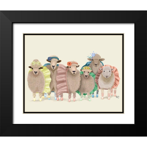 Ballet Troupe Sheep Black Modern Wood Framed Art Print with Double Matting by Fab Funky