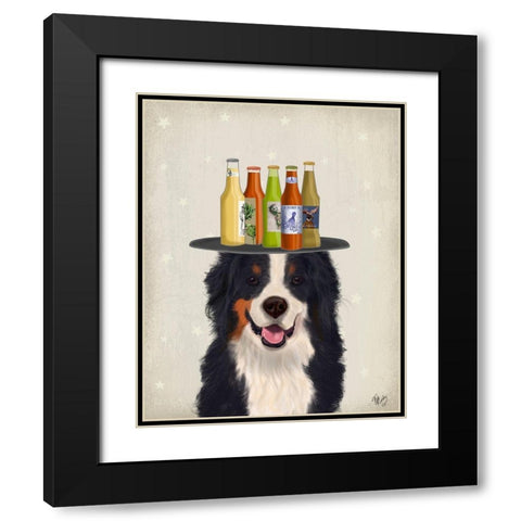 Bernese Beer Lover Black Modern Wood Framed Art Print with Double Matting by Fab Funky
