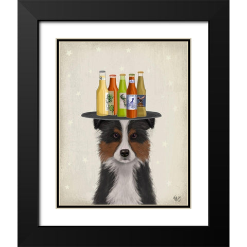 Border Collie Tricolour Beer Lover Black Modern Wood Framed Art Print with Double Matting by Fab Funky