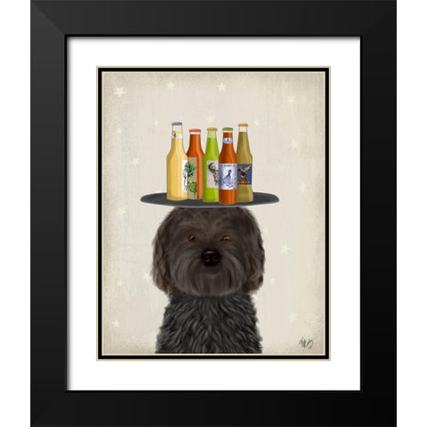 Labradoodle Black Beer Lover Black Modern Wood Framed Art Print with Double Matting by Fab Funky