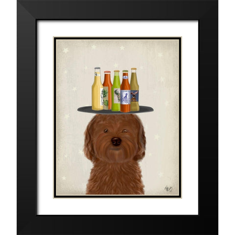Labradoodle Brown Beer Lover Black Modern Wood Framed Art Print with Double Matting by Fab Funky