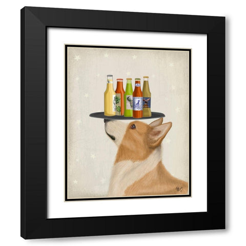 Corgi Tan White Beer Lover Black Modern Wood Framed Art Print with Double Matting by Fab Funky