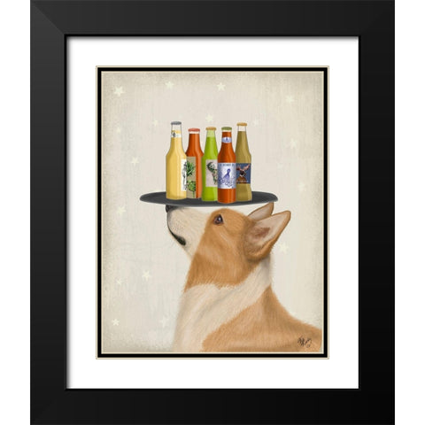 Corgi Tan White Beer Lover Black Modern Wood Framed Art Print with Double Matting by Fab Funky