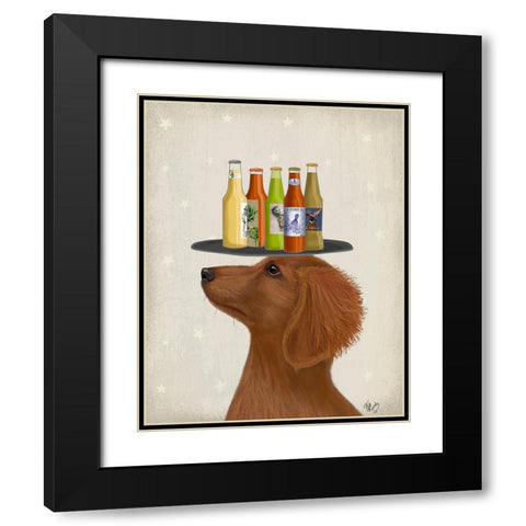 Dachshund Tan Beer Lover Black Modern Wood Framed Art Print with Double Matting by Fab Funky