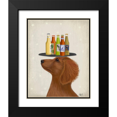 Dachshund Tan Beer Lover Black Modern Wood Framed Art Print with Double Matting by Fab Funky