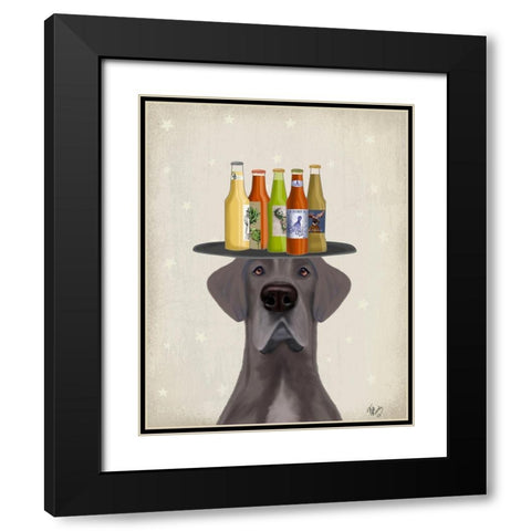 Great Dane Blue Beer Lover Black Modern Wood Framed Art Print with Double Matting by Fab Funky
