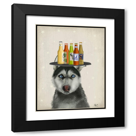 Husky 2 Beer Lover Black Modern Wood Framed Art Print with Double Matting by Fab Funky