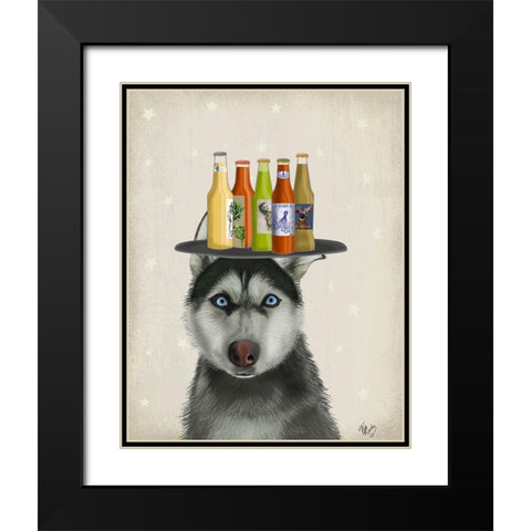 Husky 2 Beer Lover Black Modern Wood Framed Art Print with Double Matting by Fab Funky