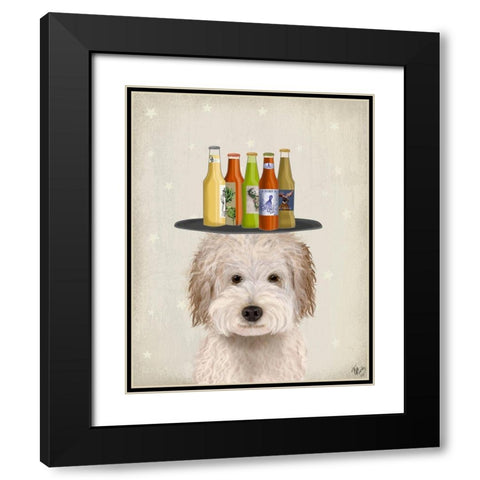 Labradoodle Cream Beer Lover Black Modern Wood Framed Art Print with Double Matting by Fab Funky