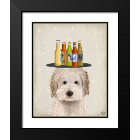 Labradoodle Cream Beer Lover Black Modern Wood Framed Art Print with Double Matting by Fab Funky