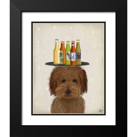 Labradoodle Brown 1 Beer Lover Black Modern Wood Framed Art Print with Double Matting by Fab Funky