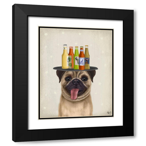 Pug Fawn Beer Lover Black Modern Wood Framed Art Print with Double Matting by Fab Funky