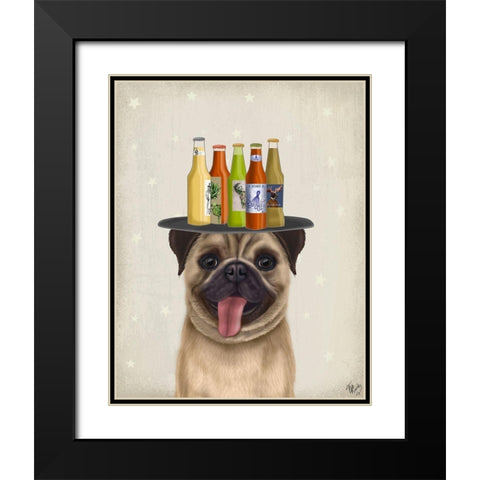 Pug Fawn Beer Lover Black Modern Wood Framed Art Print with Double Matting by Fab Funky