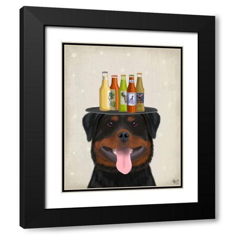 Rottweiler Beer Lover Black Modern Wood Framed Art Print with Double Matting by Fab Funky