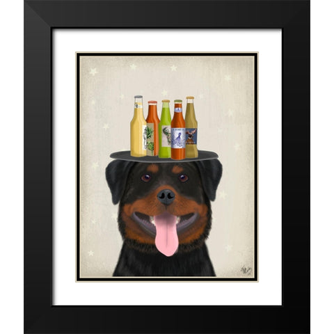 Rottweiler Beer Lover Black Modern Wood Framed Art Print with Double Matting by Fab Funky
