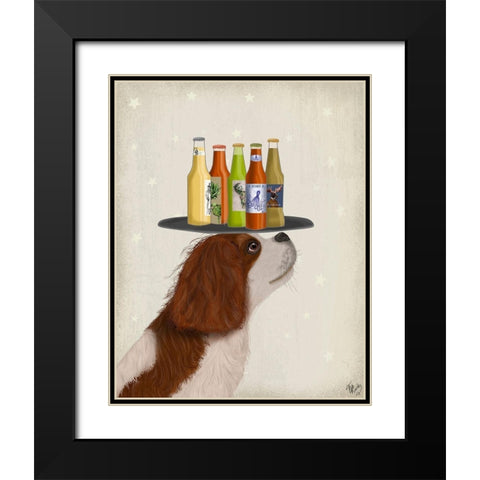 King Charles Spaniel Brown White Beer Lover Black Modern Wood Framed Art Print with Double Matting by Fab Funky