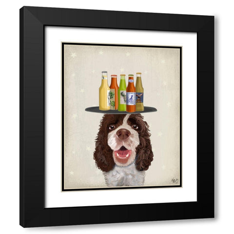 Springer Spaniel Brown White Beer Lover Black Modern Wood Framed Art Print with Double Matting by Fab Funky