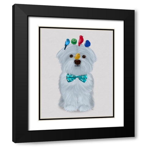 Maltese and Birds Black Modern Wood Framed Art Print with Double Matting by Fab Funky