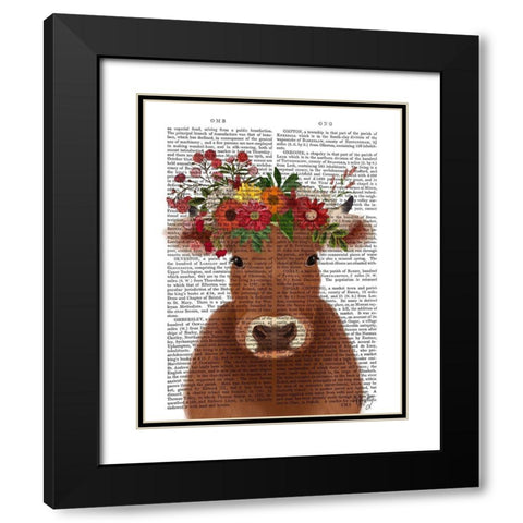 Cow Bohemian 1 Book Print Black Modern Wood Framed Art Print with Double Matting by Fab Funky
