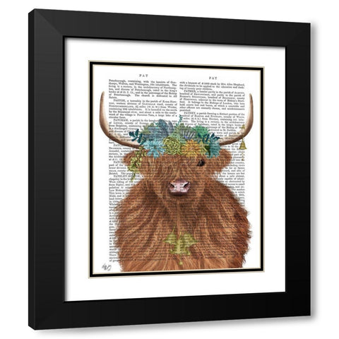 Highland Cow Bohemian 1 Book Print Black Modern Wood Framed Art Print with Double Matting by Fab Funky