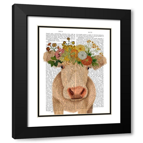 Cow Cream Bohemian 1 Book Print Black Modern Wood Framed Art Print with Double Matting by Fab Funky