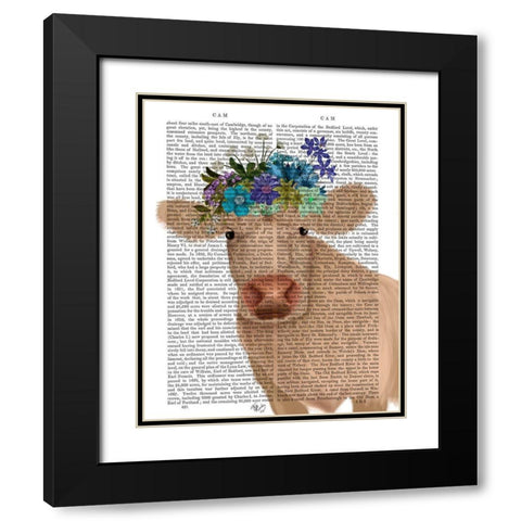 Cow Cream Bohemian 2 Book Print Black Modern Wood Framed Art Print with Double Matting by Fab Funky