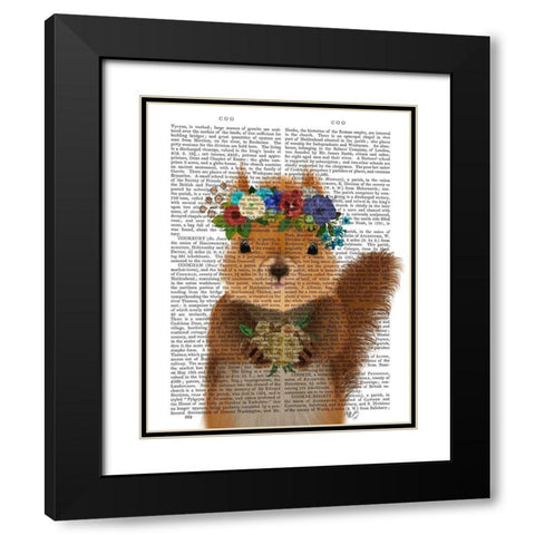 Squirrel Bohemian Book Print Black Modern Wood Framed Art Print with Double Matting by Fab Funky