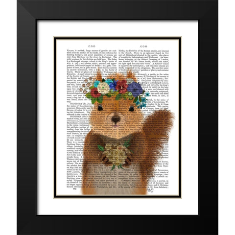 Squirrel Bohemian Book Print Black Modern Wood Framed Art Print with Double Matting by Fab Funky