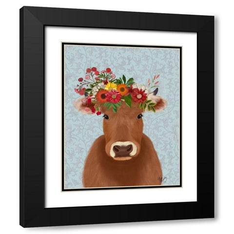 Cow Bohemian 1 Black Modern Wood Framed Art Print with Double Matting by Fab Funky