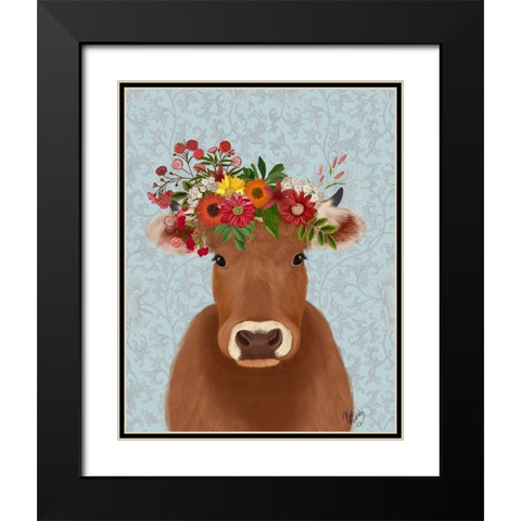 Cow Bohemian 1 Black Modern Wood Framed Art Print with Double Matting by Fab Funky