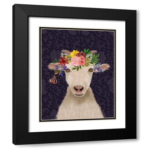 Goat Bohemian 1 Black Modern Wood Framed Art Print with Double Matting by Fab Funky